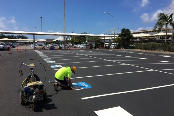 Proper line marking for shopping centre parking and pedestrian areas for safety