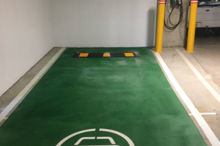 Car park line marking and wheel stops for safety and efficiency