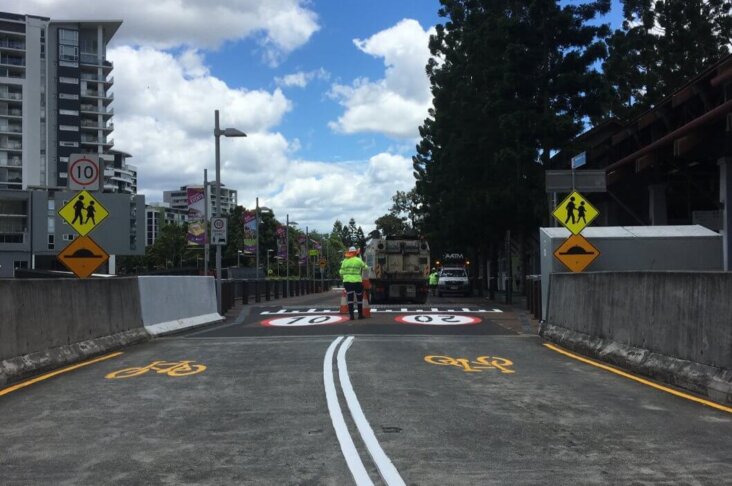 Professional line marking on a road, ensuring clear lane guidance and enhanced road safety with durable, high-performance markings